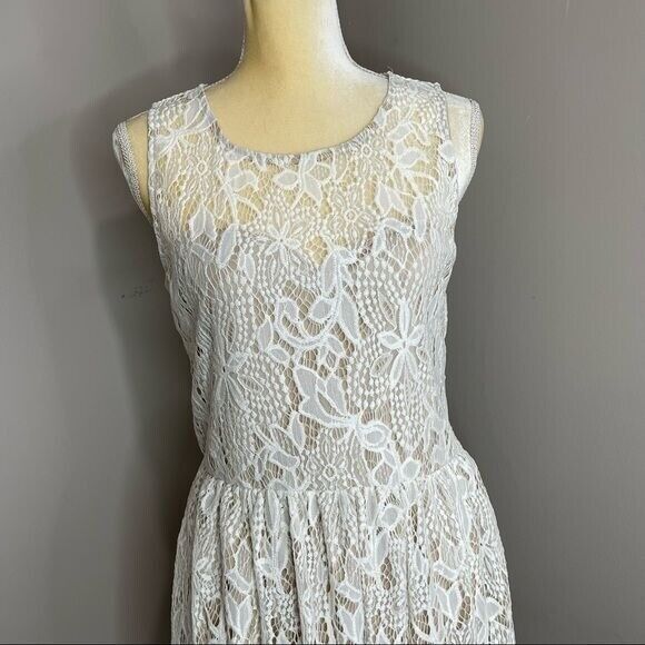 New Women Large Cream Lace Mini Dress Sleeveless Love Fire New - Picture 5 of 13